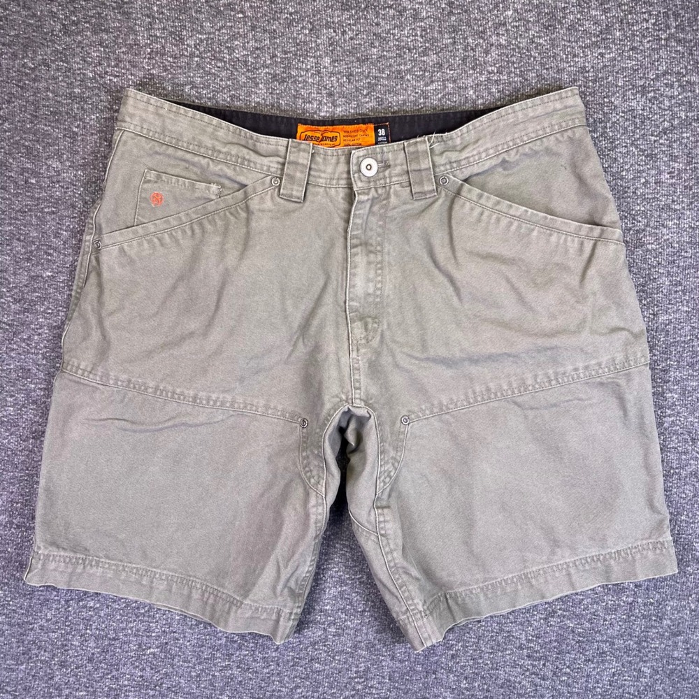 Jesse James Industrial Workwear Shorts Mens 38 Green Duck Canvas Carpenter Work